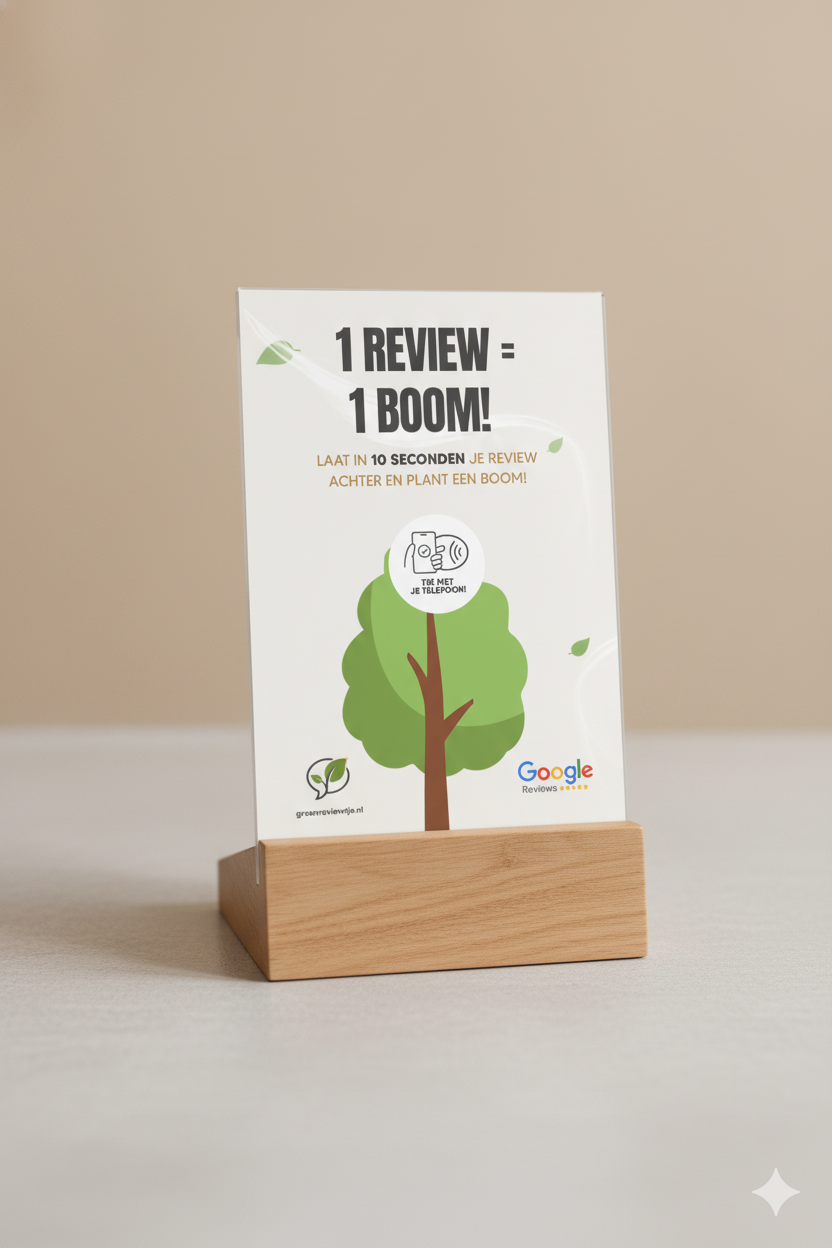 NFC bordje met 1 review = 1 boom